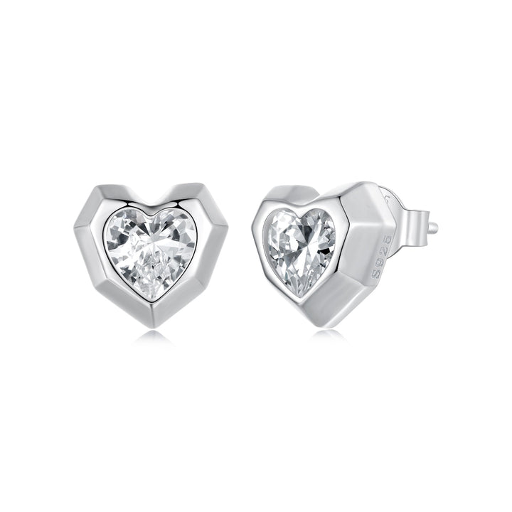 925 Sterling Silver Earrings with Pavé Setting CZ in White Gold, 0.8 x 0.9 cm