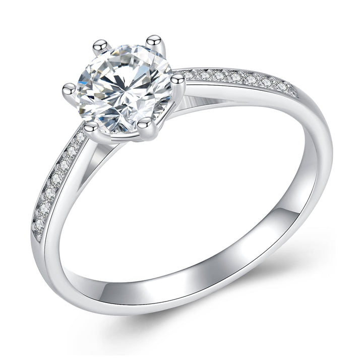 925 Sterling Silver Moissanite &amp; CZ Ring Size 6 for Women