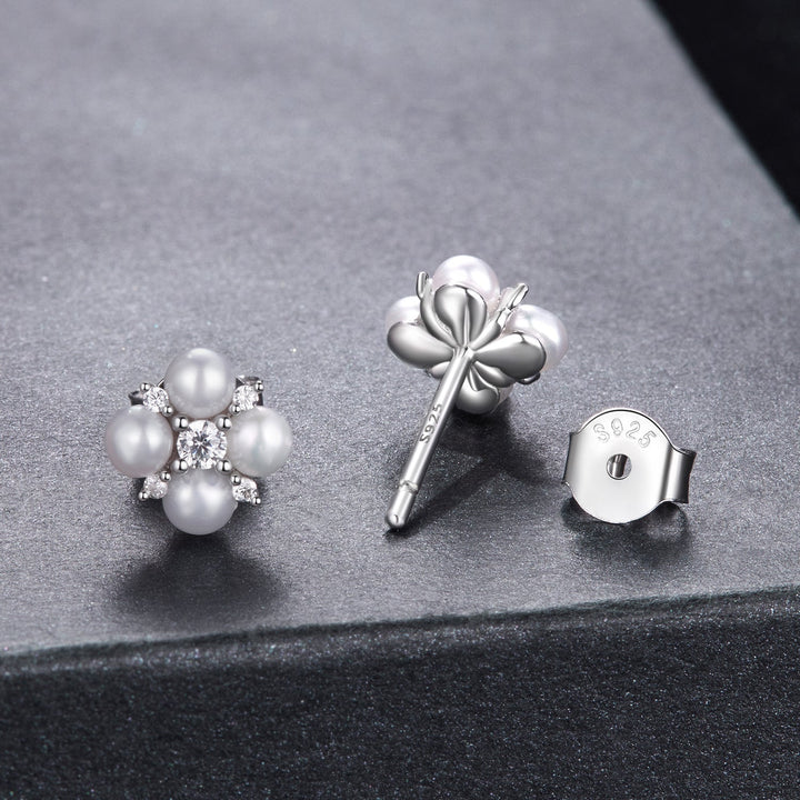 925 Sterling Silver 0.05ct Moissanite &amp; Freshwater Pearl Earrings for Women