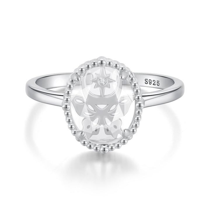 925 Sterling Silver Pavé Setting CZ White Gold Plated Ring with Transparent Glass for Women
