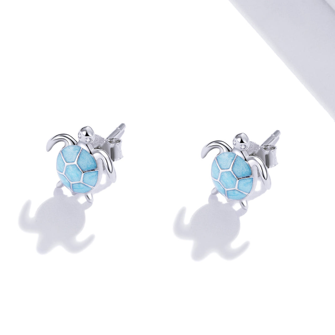 925 Sterling Silver Earrings for Women - Pavé Setting CZ with Enamel Process - 1cm