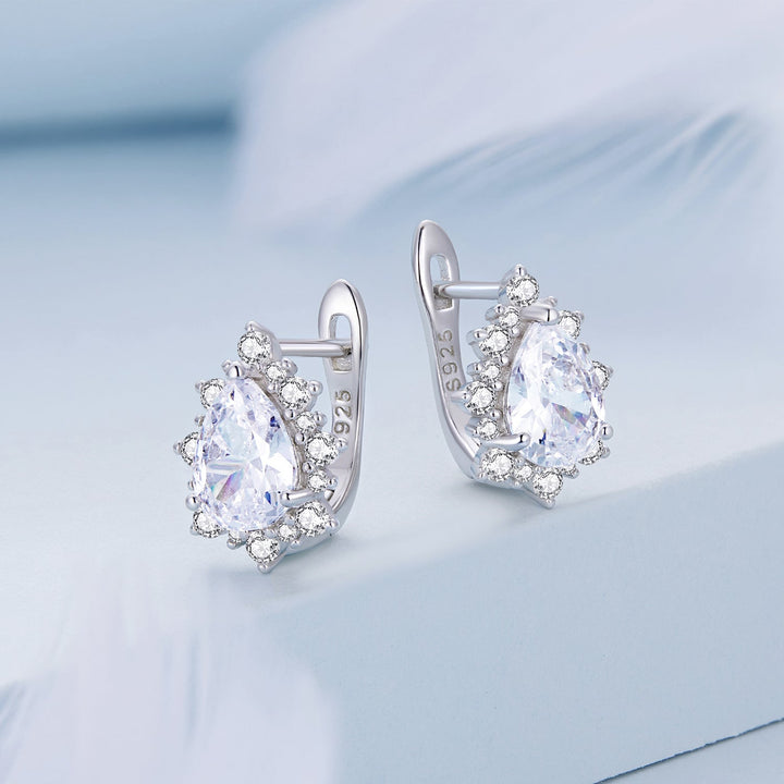 925 Sterling Silver Platinum Plated CZ Pavé Setting Earrings