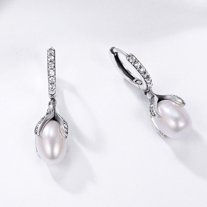 925 Sterling Silver Oxidized Silver Freshwater Pearl Earrings