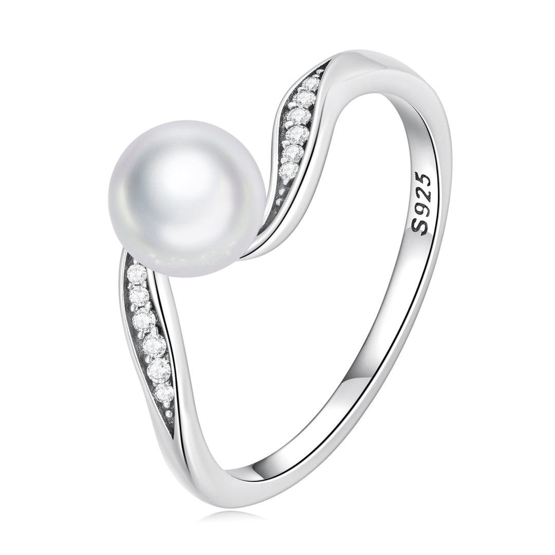 925 Sterling Silver Oxidized CZ &amp; Pearl Ring Size 6 for Women