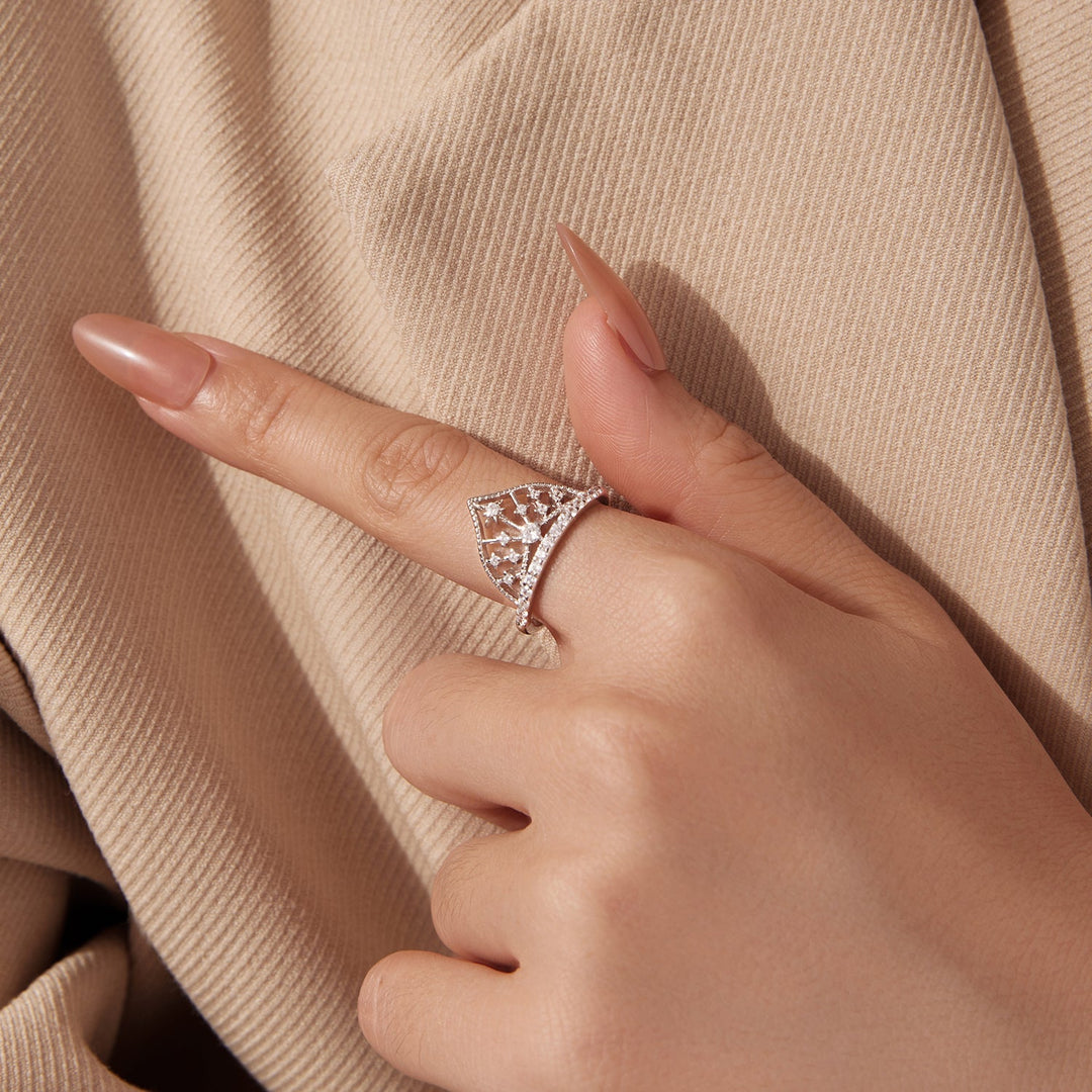 925 Sterling Silver White Gold Plated Ring with Pavé Setting CZ Size 6 for Women