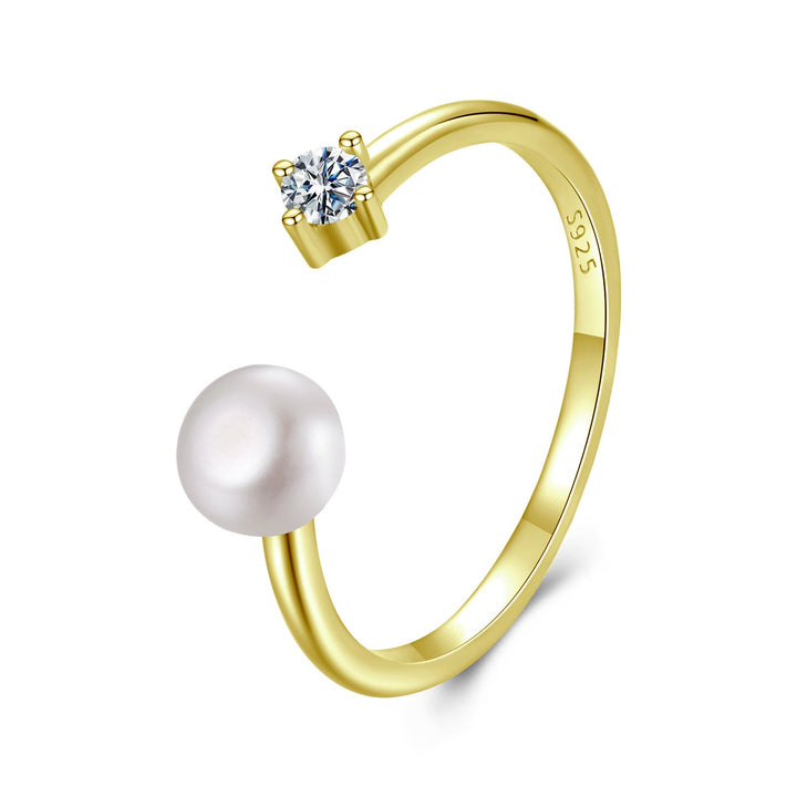 925 Sterling Silver Moissanite Quality Shell Pearl Ring for Women - Size E