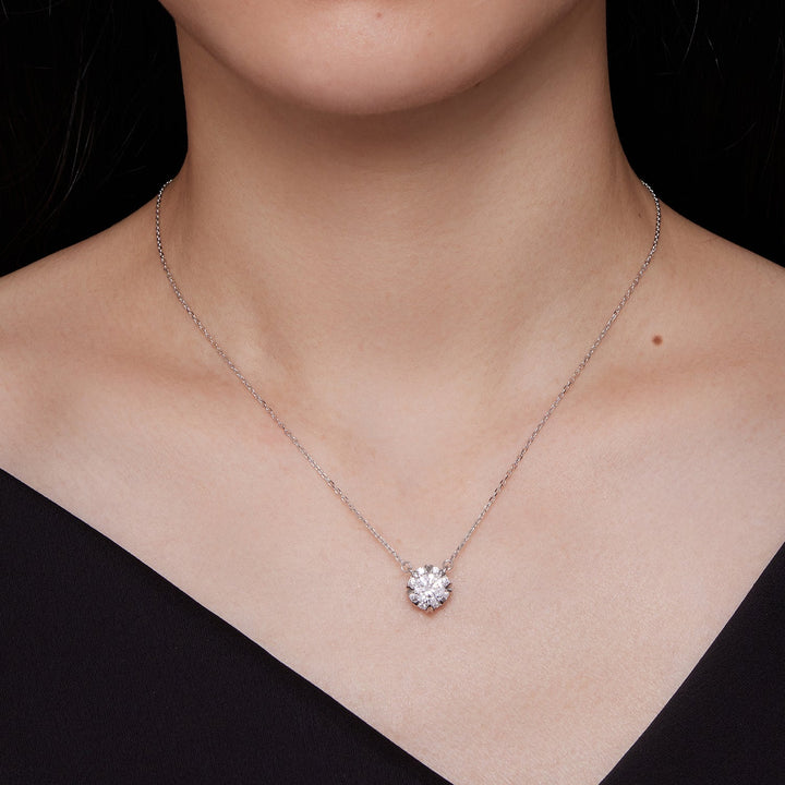 925 Sterling Silver Moissanite 1.0 Carat Necklace with Pavé Setting for Women