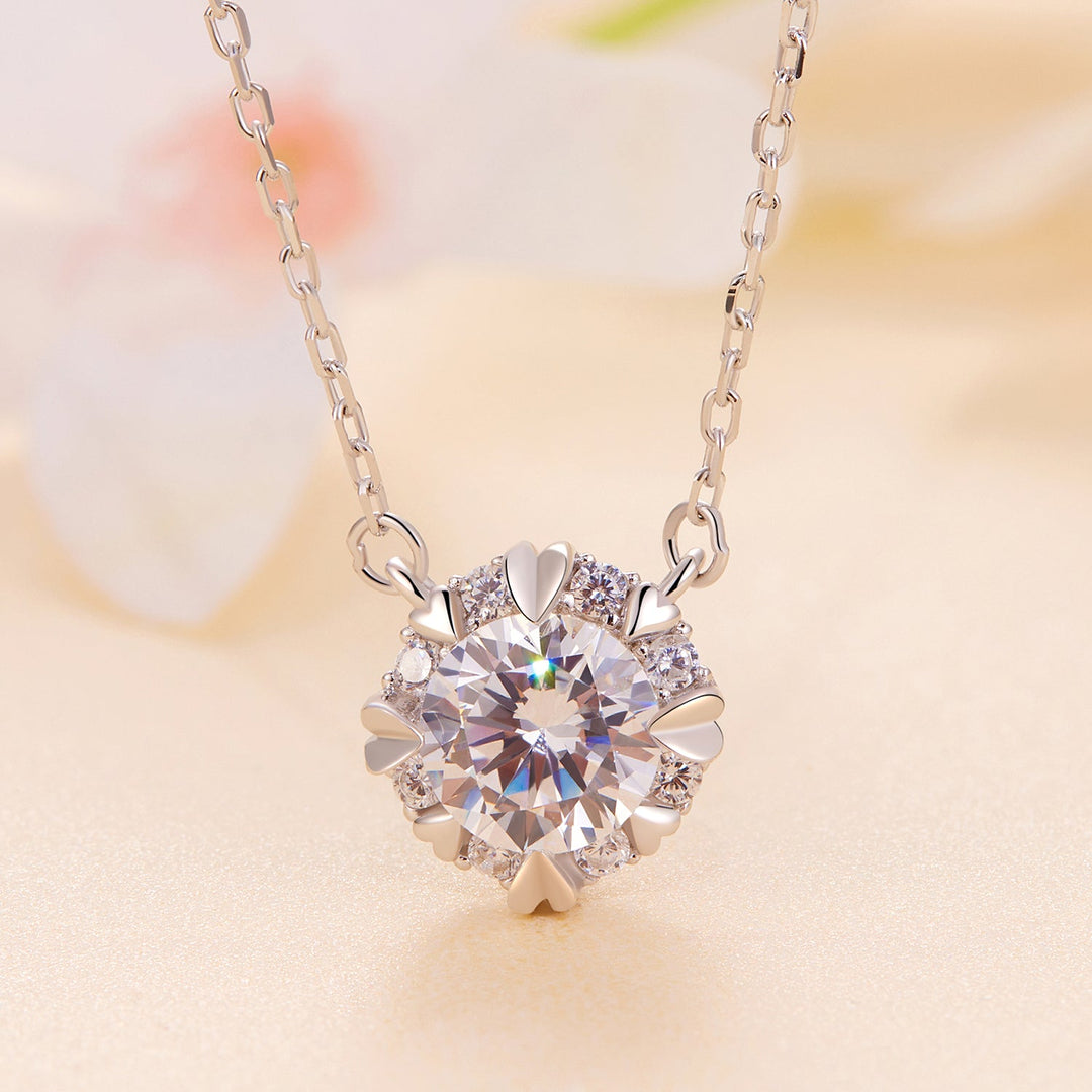 925 Sterling Silver Moissanite 1.0 Carat Necklace with Pavé Setting for Women