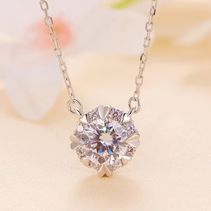 925 Sterling Silver Moissanite 1.0 Carat Necklace with Pavé Setting for Women