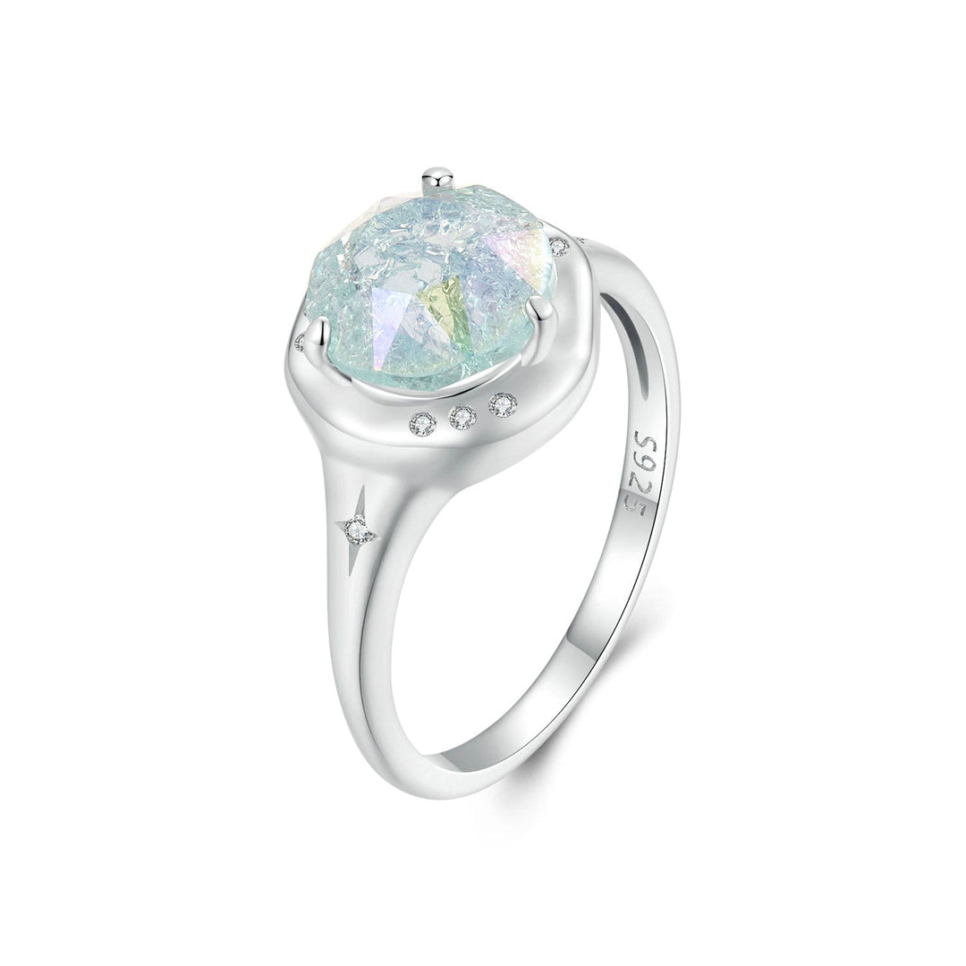 925 Sterling Silver Ring Size 6.0 with 11mm CZ &amp; Transparent Glass for Women