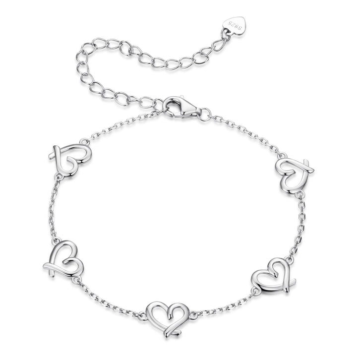 925 Sterling Silver 15+6cm 0.8cm Heart White Gold Plated Bracelet for Women