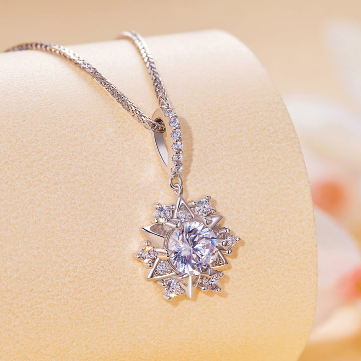 925 Sterling Silver Moissanite Necklace with Pavé Setting, 45cm, Platinum Plated, Women