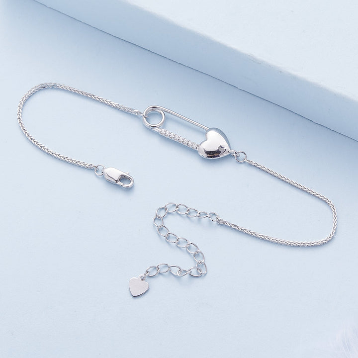 925 Sterling Silver Bracelet with CZ Pendant - 160mm Length and 8x26mm Pendant Size for Women