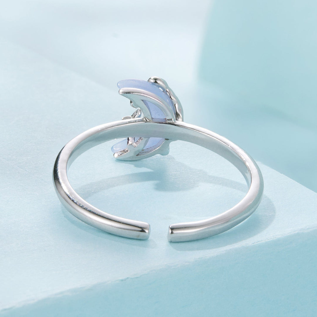 925 Sterling Silver Luminous Stone 0.80cm Moon Ring for Women