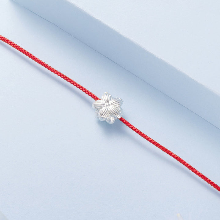 925 Sterling Silver Bracelet with White Gold Plating and Cotton Cord for Women
