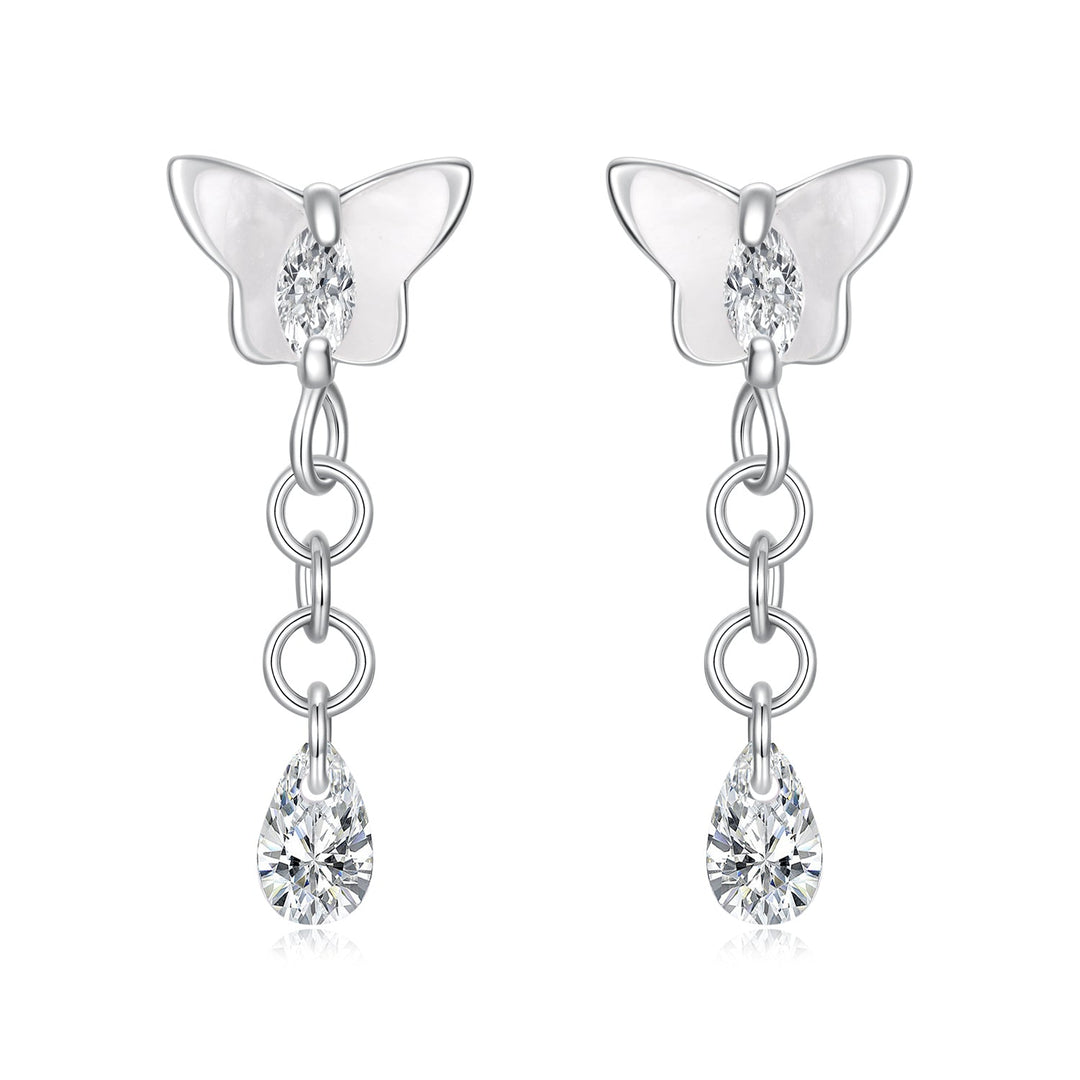 925 Sterling Silver &amp; Brass Earrings with White Gold Plating, 2.0x0.8cm for Women