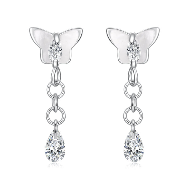 925 Sterling Silver &amp; Brass Earrings with White Gold Plating, 2.0x0.8cm for Women