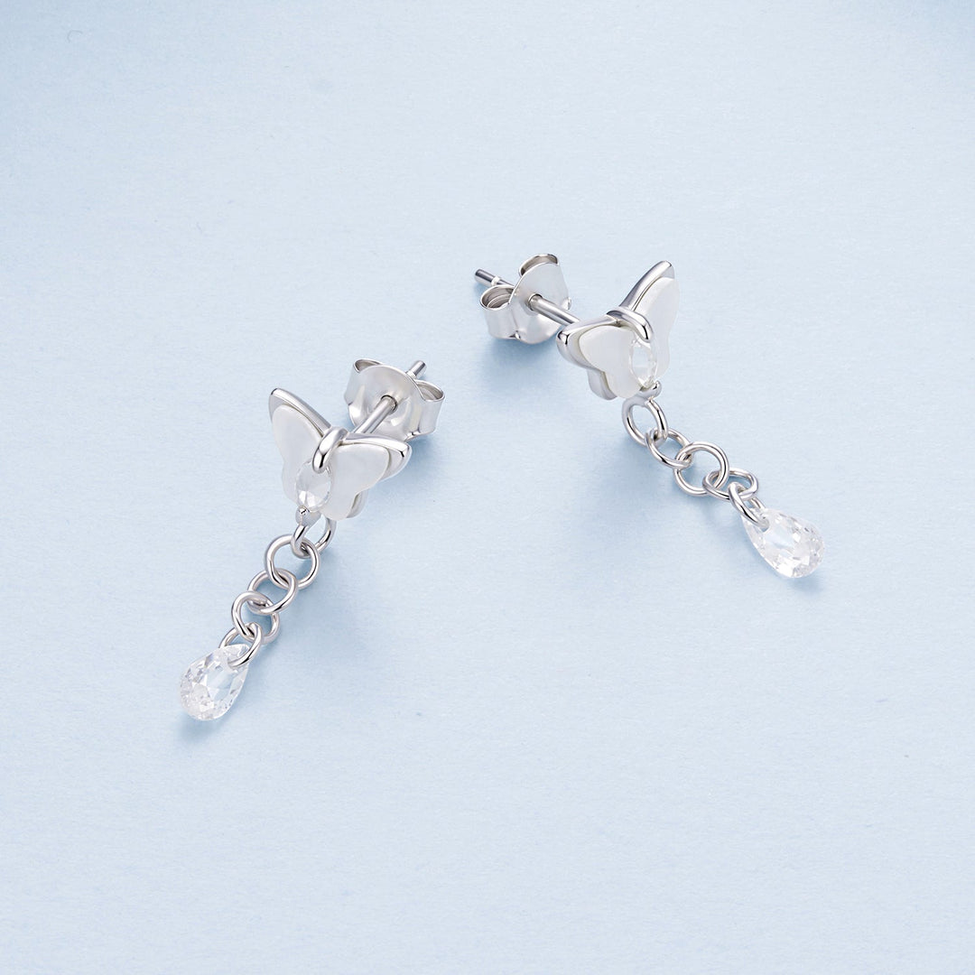 925 Sterling Silver &amp; Brass Earrings with White Gold Plating, 2.0x0.8cm for Women
