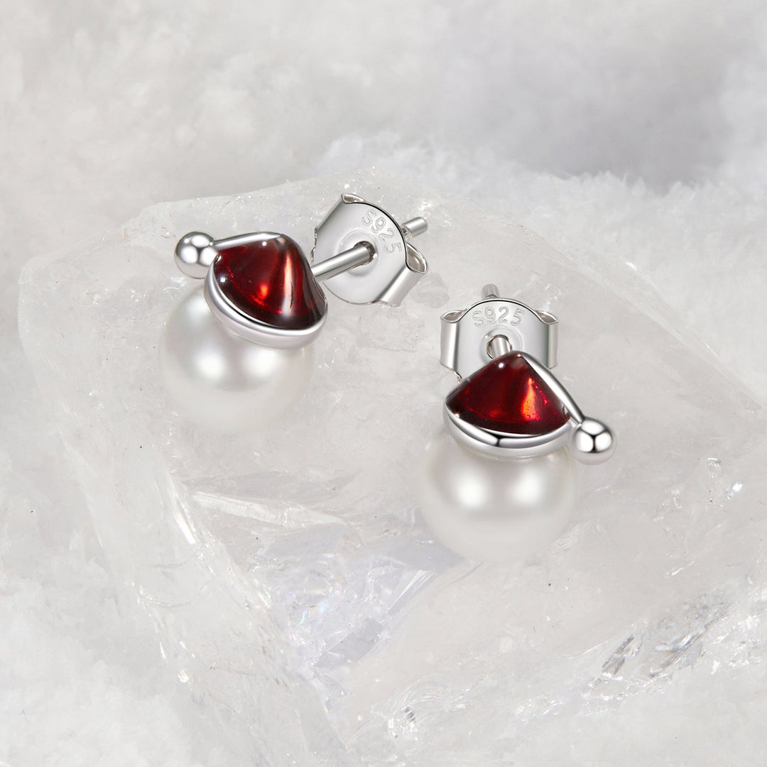 925 Sterling Silver White Gold Plated Enamel Earrings with Shell Pearl for Women