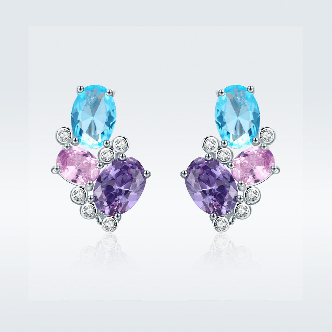 925 Sterling Silver Earrings with Transparent Glass, 1.6*1.1cm for Women