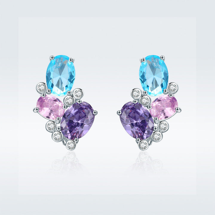 925 Sterling Silver Earrings with Transparent Glass, 1.6*1.1cm for Women