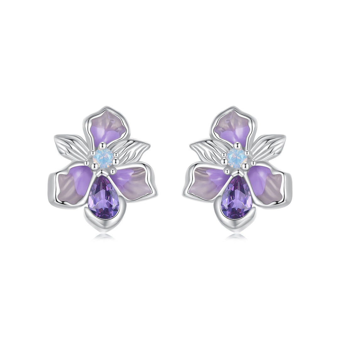 925 Sterling Silver Earrings with Nano Opal Stone and CZ, White Gold Plated, 0.7cm, for Women