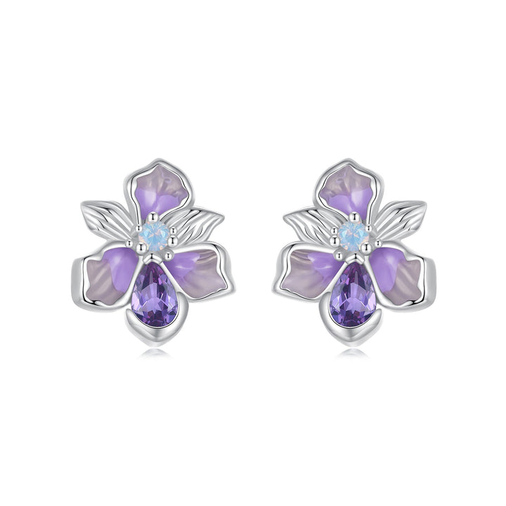 925 Sterling Silver Earrings with Nano Opal Stone and CZ, White Gold Plated, 0.7cm, for Women