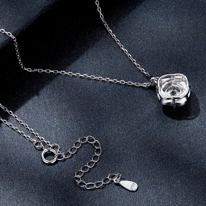 925 Sterling Silver Moissanite Pendant Necklace for Women, 39+5cm, Platinum Plated