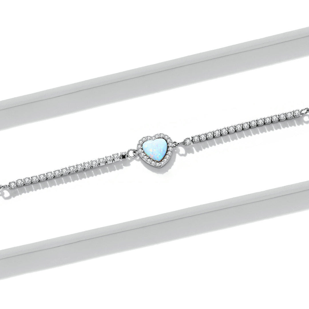 925 Sterling Silver Adjustable Bracelet with Translucent Opal and CZ for Women