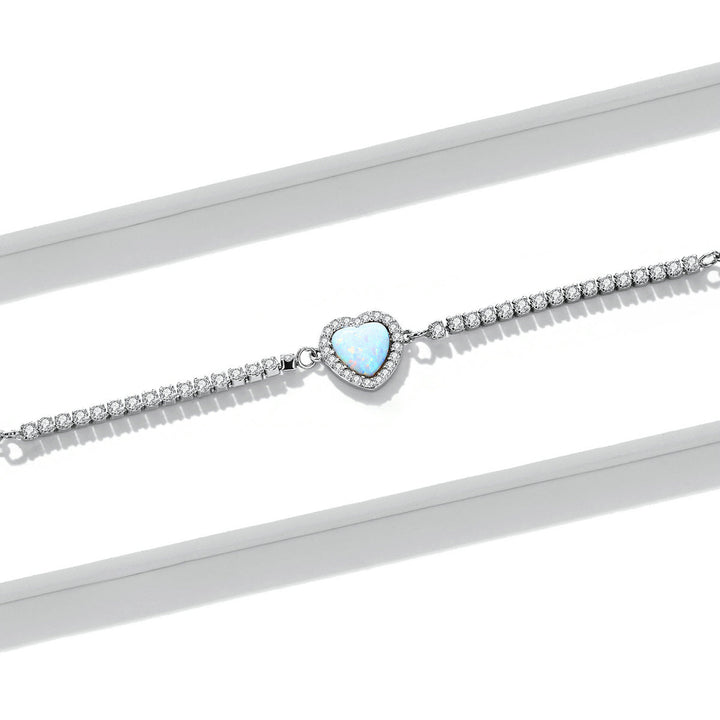 925 Sterling Silver Adjustable Bracelet with Translucent Opal and CZ for Women