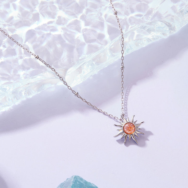 925 Sterling Silver Necklace with Natural Golden Sunstone, 40+5cm, Plated White Gold for Women