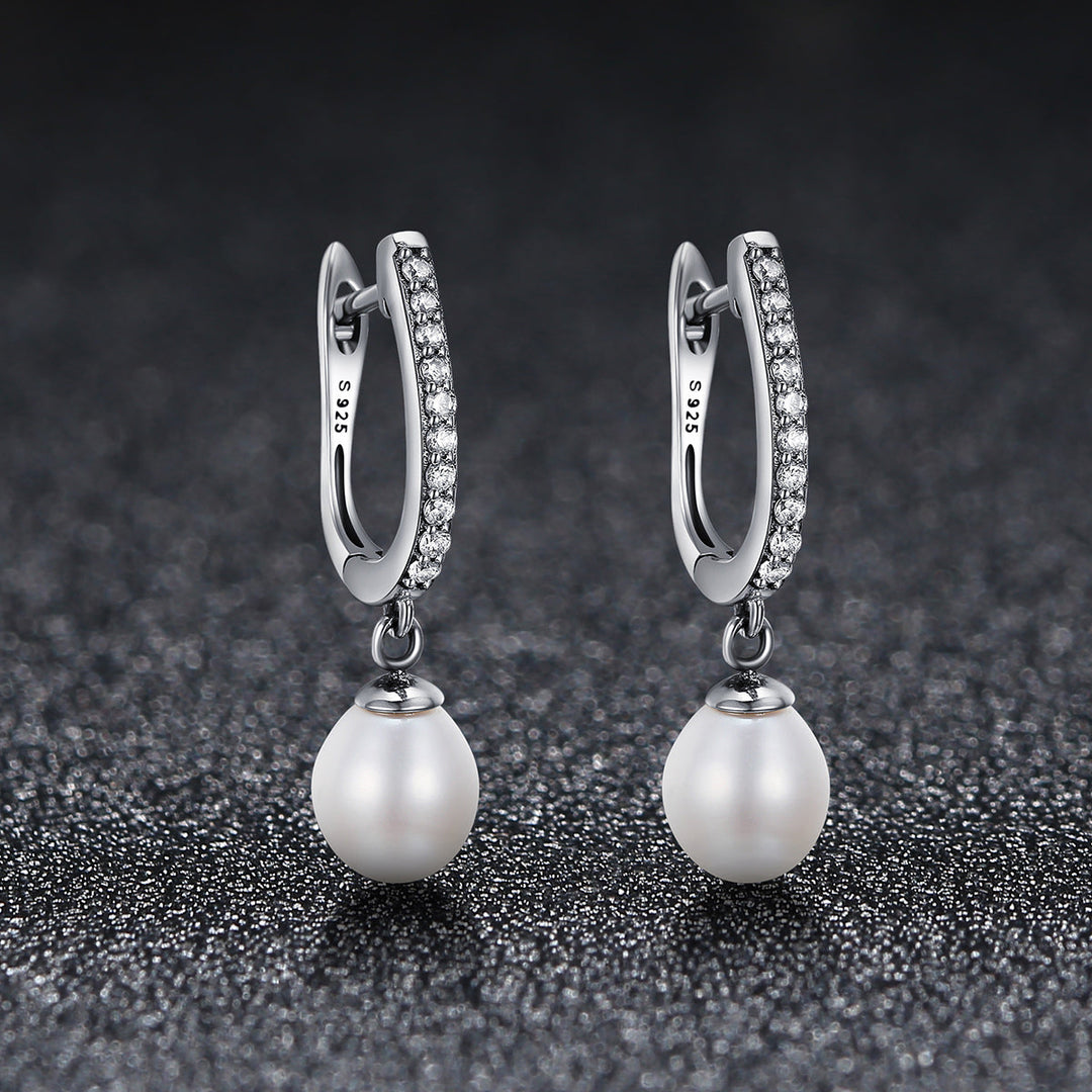 925 Sterling Silver Freshwater Pearl Earrings with Pavé Setting CZ for Women