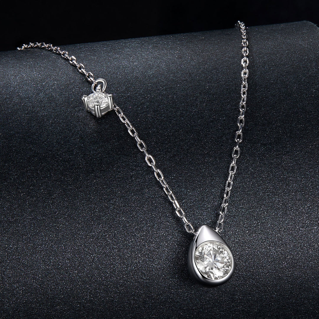 925 Sterling Silver + Moissanite Adjustable Necklace for Women - White Gold 0.5ct &amp; 0.1ct