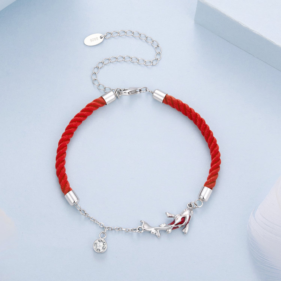 925 Sterling Silver White Gold Plated Enamel CZ Koi 16+6cm Bracelet for Women