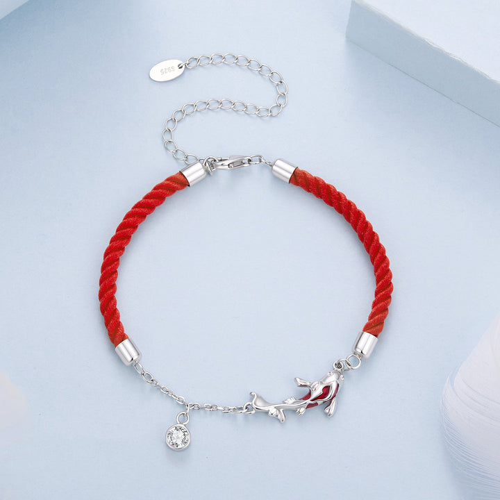 925 Sterling Silver White Gold Plated Enamel CZ Koi 16+6cm Bracelet for Women