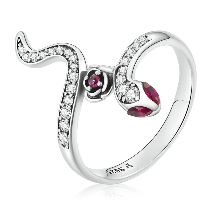 925 Sterling Silver Oxidized Snake Ring with Pavé Setting CZ for Women - Size 7.0