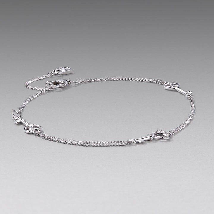 925 Sterling Silver White Gold Plated 21cm Pavé CZ Bracelet for Women