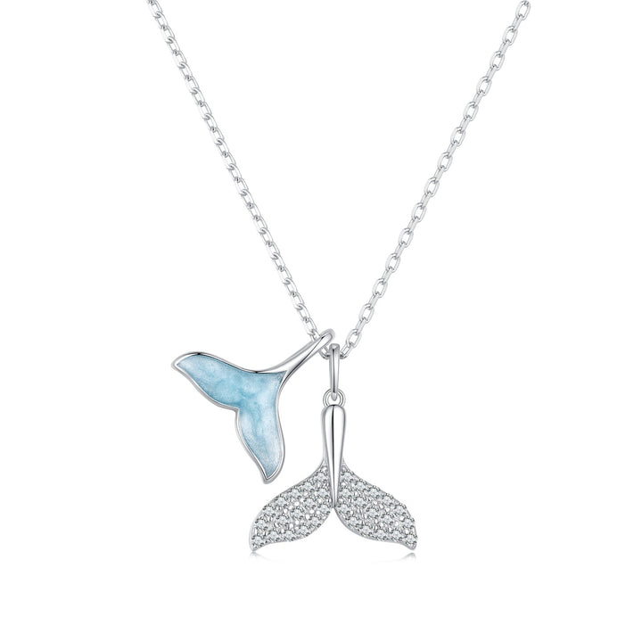 925 Sterling Silver Necklace with CZ &amp; Enamel - 40+5cm Length, Fishtail Design for Women
