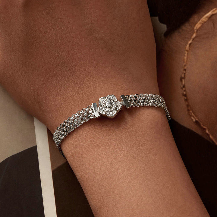 925 Sterling Silver and Platinum Plated 17.0 cm Pavé Setting CZ Bracelet for Women