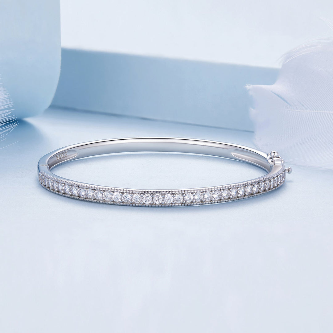 925 Silver &amp; Platinum Pavé Setting CZ Bracelets, Size 17.0 mm for Women