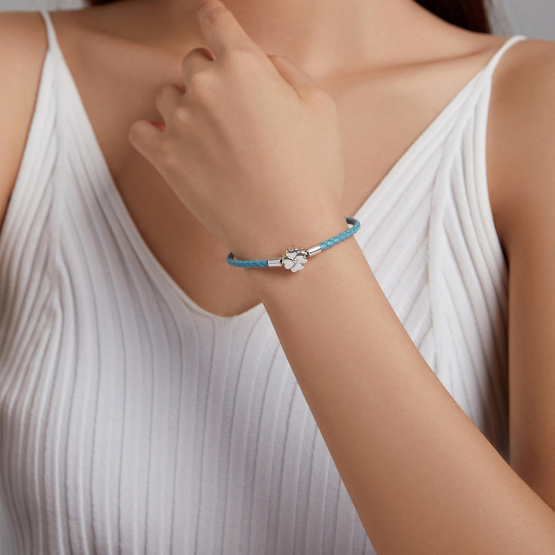 925 Sterling Silver and Leather 17cm Bracelet