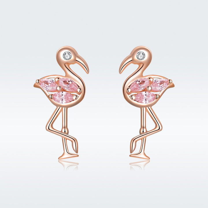 925 Sterling Silver 1.5x0.7cm Plated Rose Gold CZ Earrings for Women