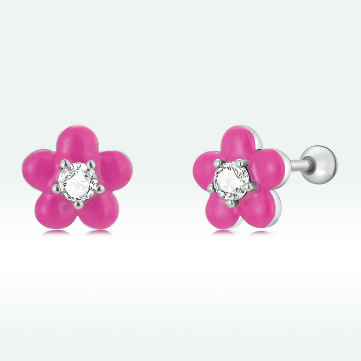 S925 Sterling Silver CZ Pavé Enamel Oxidized Earrings