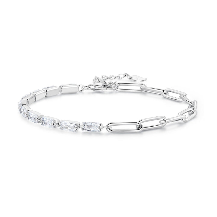 925 Sterling Silver Pavé Setting CZ Bracelet with Platinum Plating, Adjustable 14.5+3cm, for Women