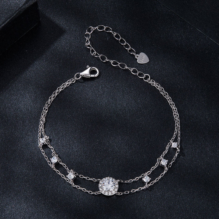925 Sterling Silver 5.0mm Moissanite Bracelet with CZ and White Gold Plating for Women
