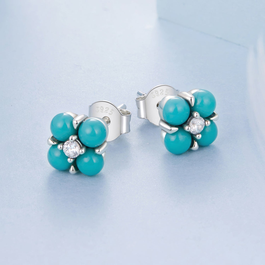 925 Sterling Silver Earrings with Synthetic Turquoise and CZ in Oxidized Finish