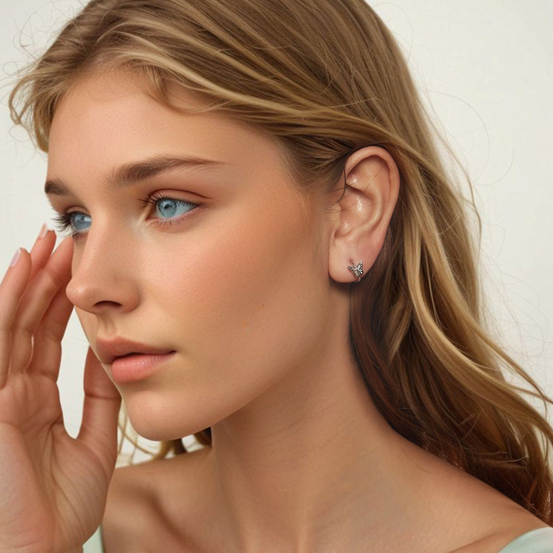 925 Sterling Silver Earrings with White Gold Plating, 1.1x0.7 cm, for Women