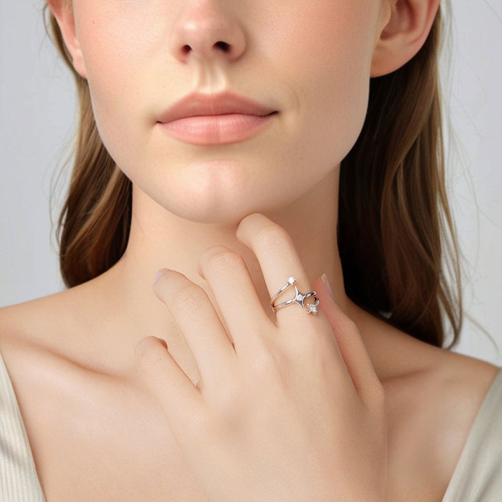 925 Sterling Silver Oxidized CZ Ring with Pavé Setting for Women