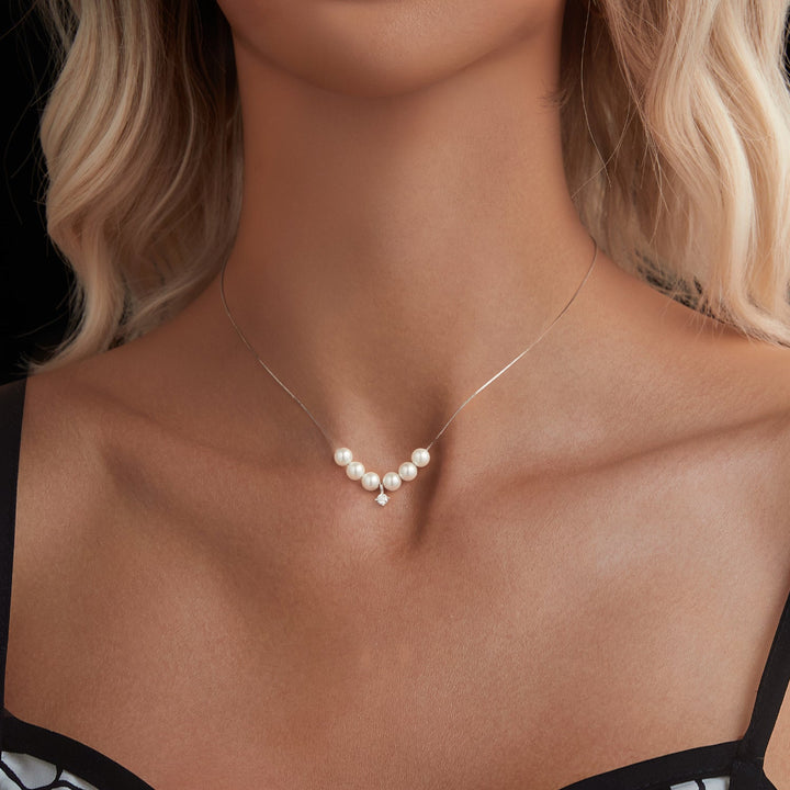 925 Sterling Silver Moissanite &amp; Quality Shell Pearl Adjustable Necklace for Women