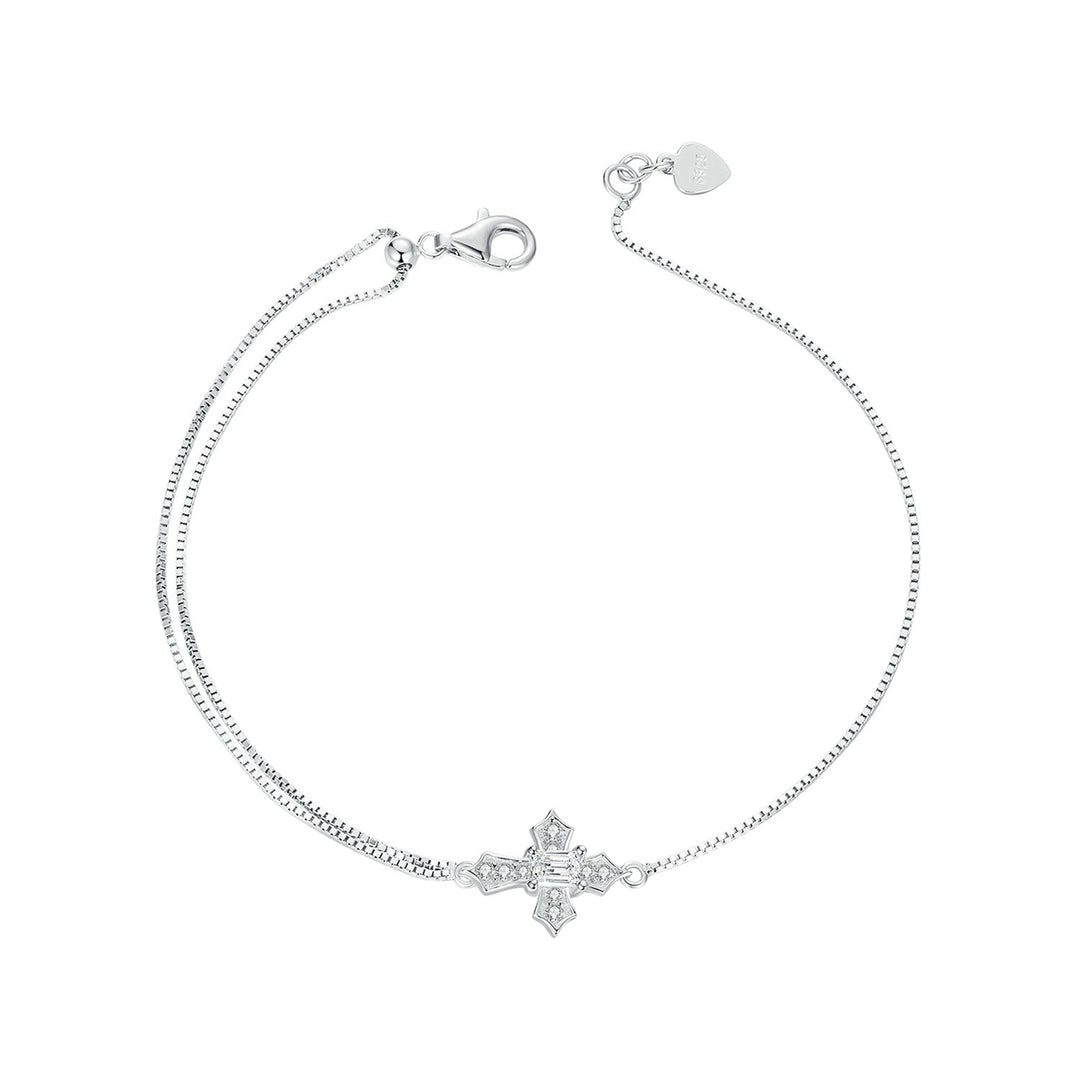 925 Sterling Silver White Gold Plated Bracelet with CZ Pendant 200mm for Women